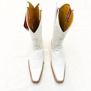 Potrero Western Wear Cowgirl Cowboy White Square Toe Leather Embroider Size 8.5